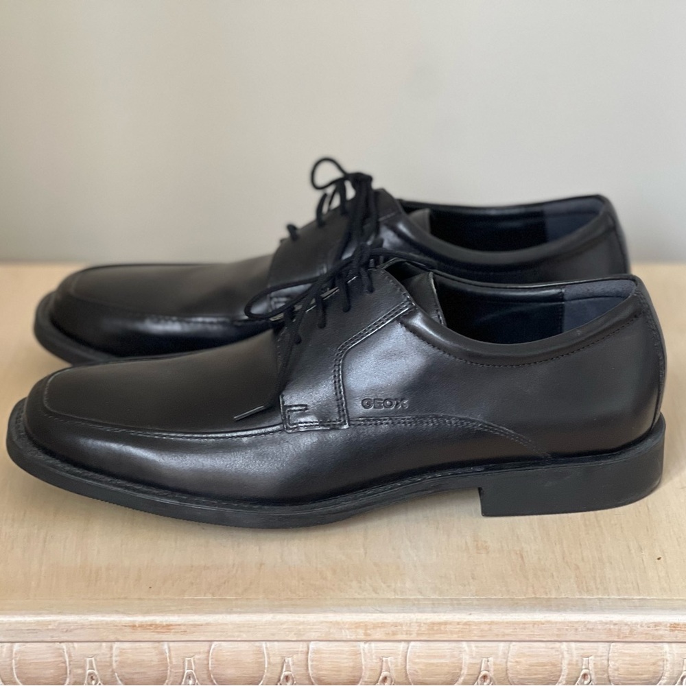 Geox Men's Black Leather Lace-Up Dress Shoes US 10